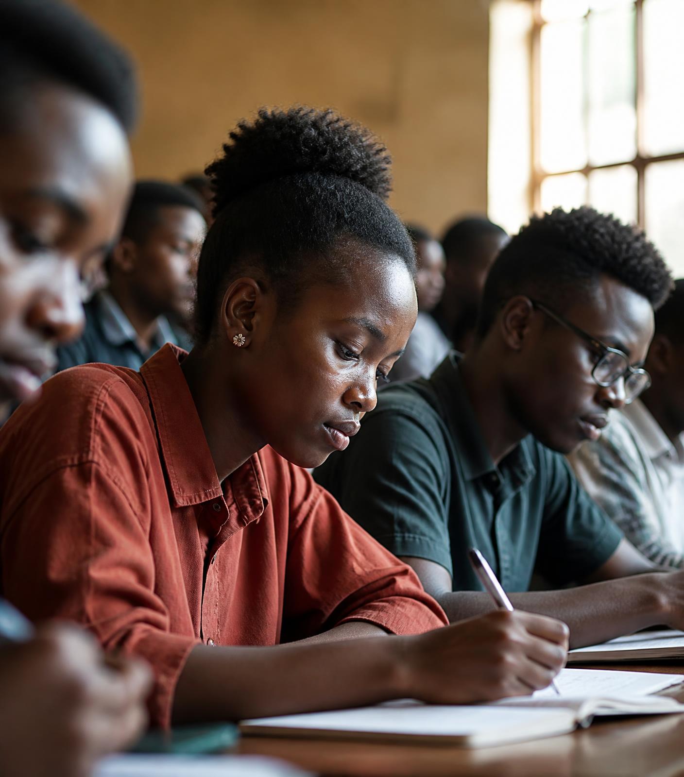 Étudiants africains en travail d’écriture dans une salle de cours